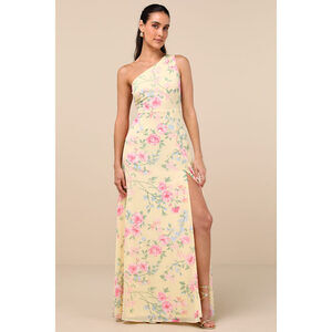 NWT Lulus Pale Yellow Floral One-shoulder Maxi Dress - Size M